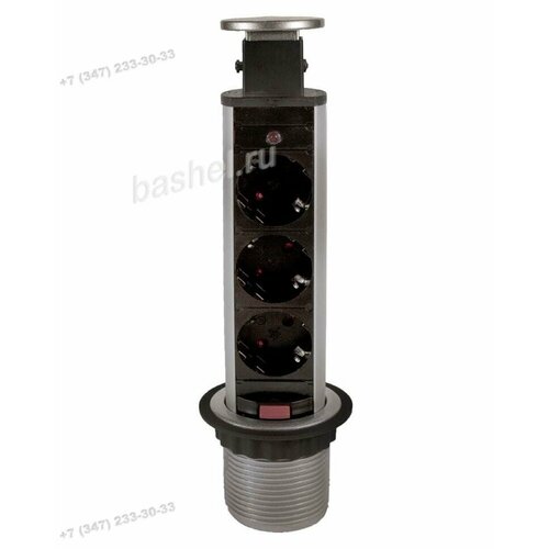 Блок розеток GLS-14640-Silver 3 розетки EURO выдвижной вертикальный серебристый 250V max 3600W 301х85 отв60мм электротовар 11229₽