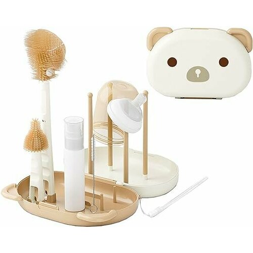Портативный набор щеток BPA Free для бутылочек с сосками и соломинок Portable BPA-Free Bottle Brush Set for Babies Includes Pacifier Brush Straw Brush Bear BoxPig Box MilkWhite 2074₽