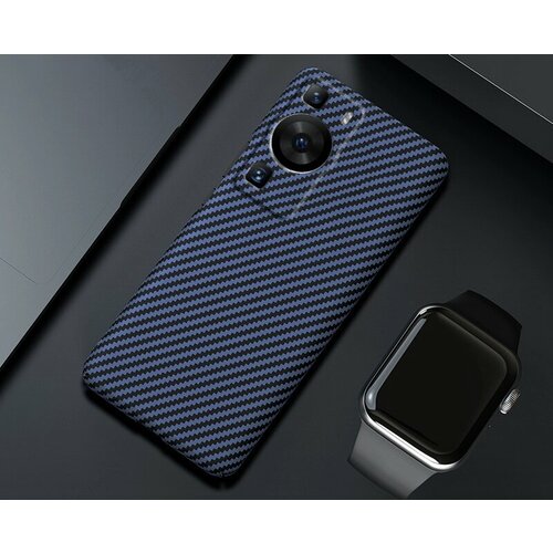 Чехол панель-бампер из тончайшего и прочного пластика для Huawei P60 / Huawei P60 Pro с матовой отделкой «под карбон» MyPads синий