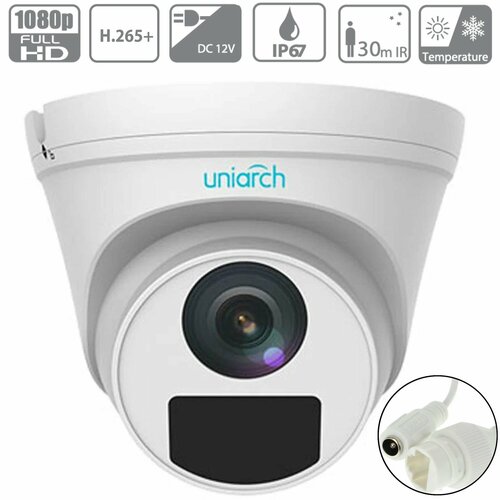 Uniarch IPC-T122-APF28 2Мп 2,8 мм - камера видеонаблюдения IP внутренняя и уличная, цифровая купольная IP-видеокамера для улицы и помещений c ИК-подсветкой, 1920x1080 Full HD, CMOS 1/2.8