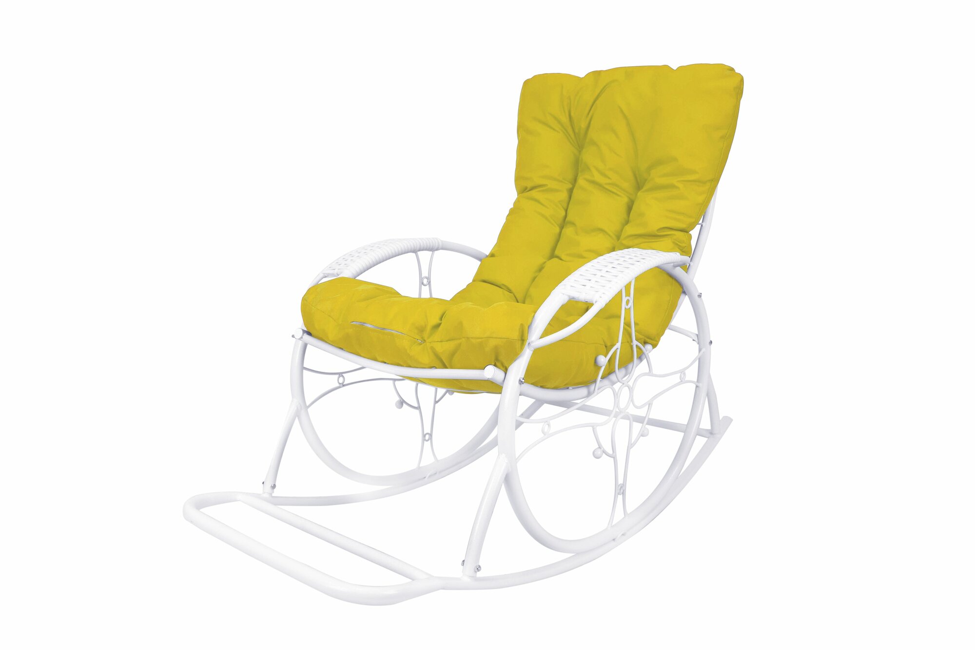 фото Кресло-качалка люкс белое, синяя подушка