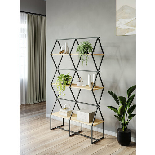 фото Стеллаж для рассады km loft ромбо стl черный/дуб сонома лофт для дома в гостинную перегородка