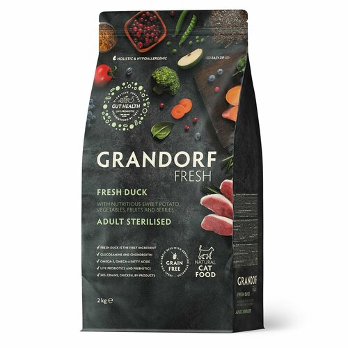 Grandorf Fresh Cat Sterilised Duck&Sweet Potato (Свежее мясо утки с бататом для стерилизованных кошек) 2 кг