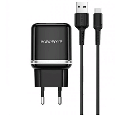Сетевое зарядное устройство Borofone BA36A, 1xUSB, microUSB, 3 A, черный