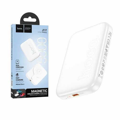 Беспроводной магнитный аккумулятор Hoco J117 MagSafe 5000 mAh PD20W QC30 белый 1839₽