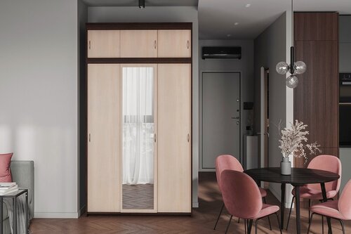 Изображение товара Шкаф-купе Миллениум-3 с антресолью Дуб Молочный для одежды с зеркалом трехдверный 180*220*60