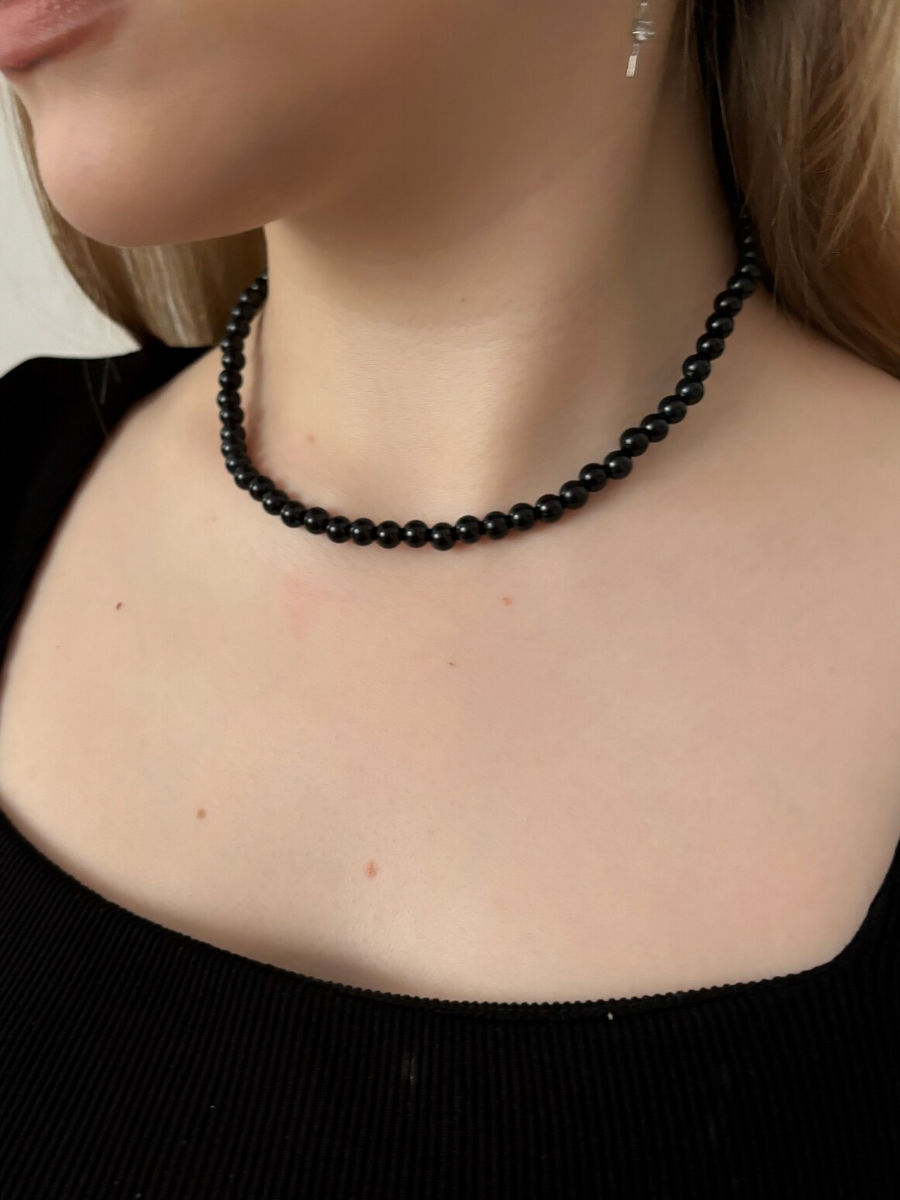 Колье SIDORINA SOFIA ACCESSORIES, перламутр, бисер, длина 40 см, черный — фото 1