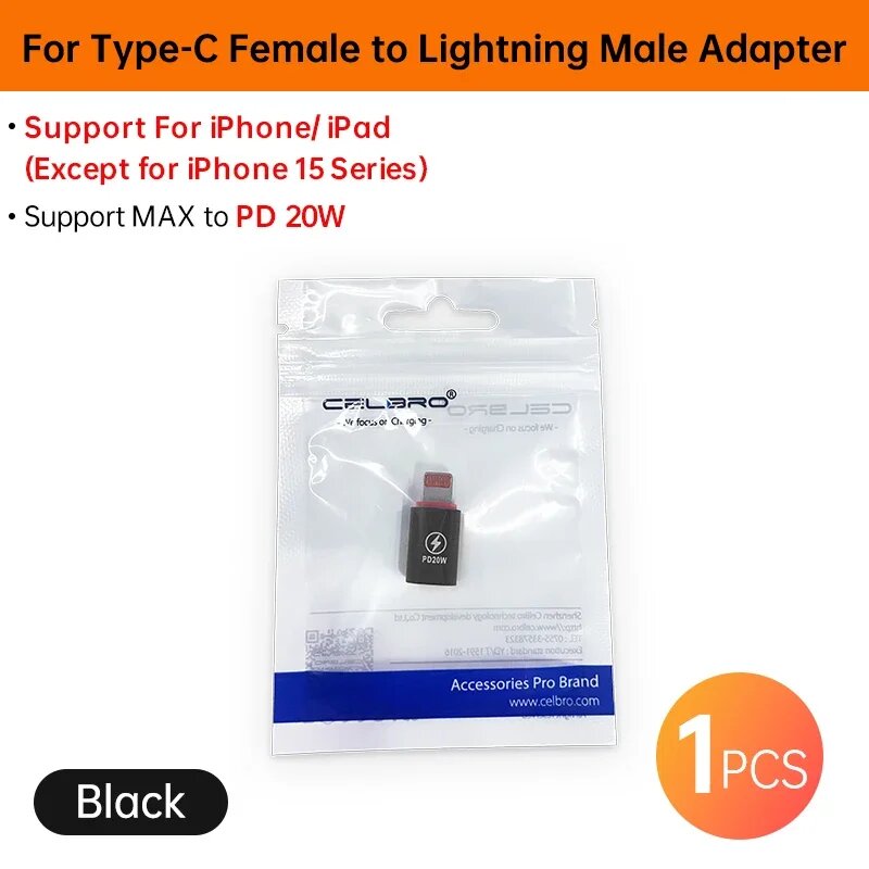 Адаптер типа C PD 30 Вт для Ios Lightning «мама» на USB C «папа» Преобразователь быстрой зарядки для iPhone 15 14 13 iPad Pro Кабель Samsung, Type C to iOS 1PC