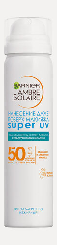 Изображение товара GARNIER Спрей для лица Ambre Solaire Эксперт Защита сухой солнцезащитный увлажняющий, SPF 50, 75 мл