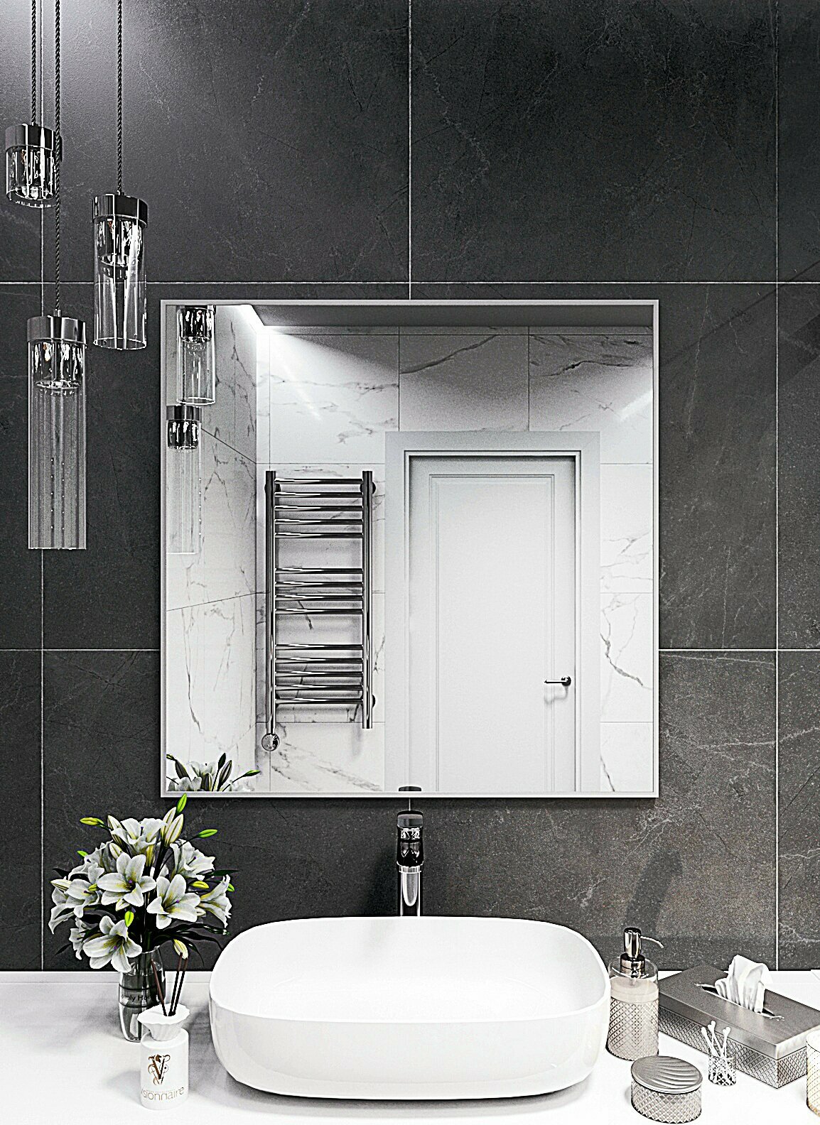 Зеркало настенное в алюминиевой раме BLX MIRROR 80х80 см. Серебро