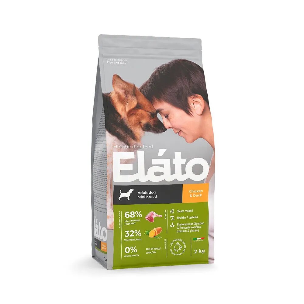 Сухой корм Elato Holistic (Элато) для взрослых собак мелких пород с курицей и уткой, 2 кг