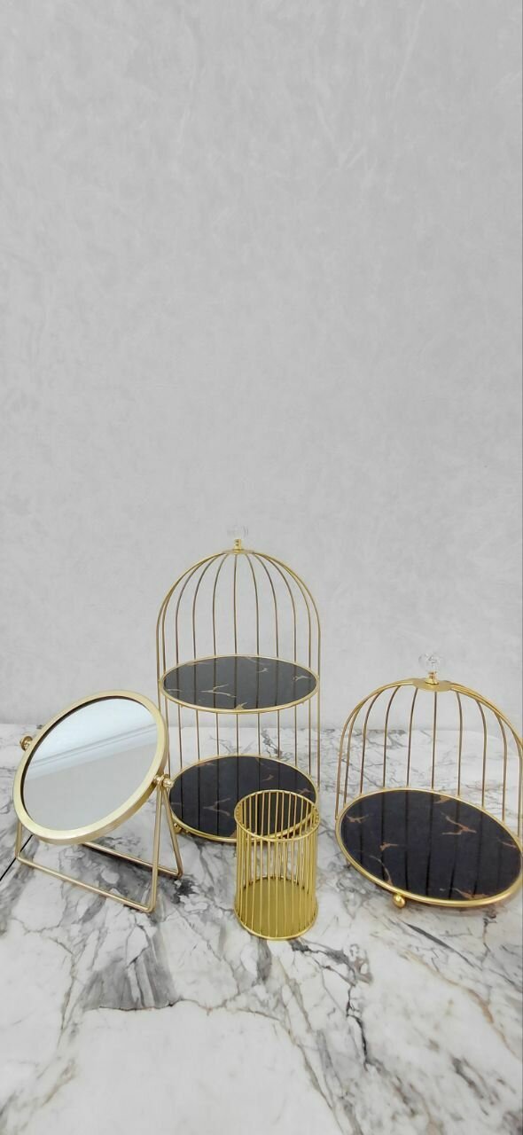 Набор органайзеров 4в1 для косметики и парфюмерии — одноярусный и двухъярусный, золотой металл и черное стекло