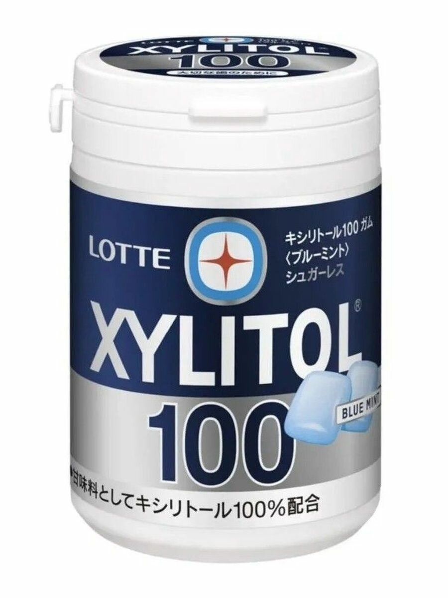 Резинка жевательная Xylitol 100 gum blue mint slim bottle голубая мята, Lotte,133г