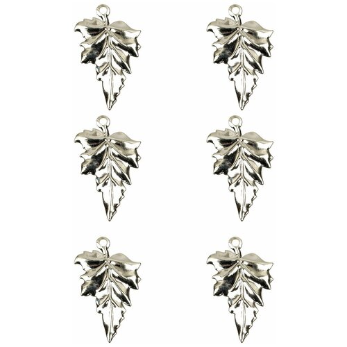 Подвеска листик 23х14х0,5 мм, отверстие - 1,3 мм, латунь с посеребрением, 6 шт.