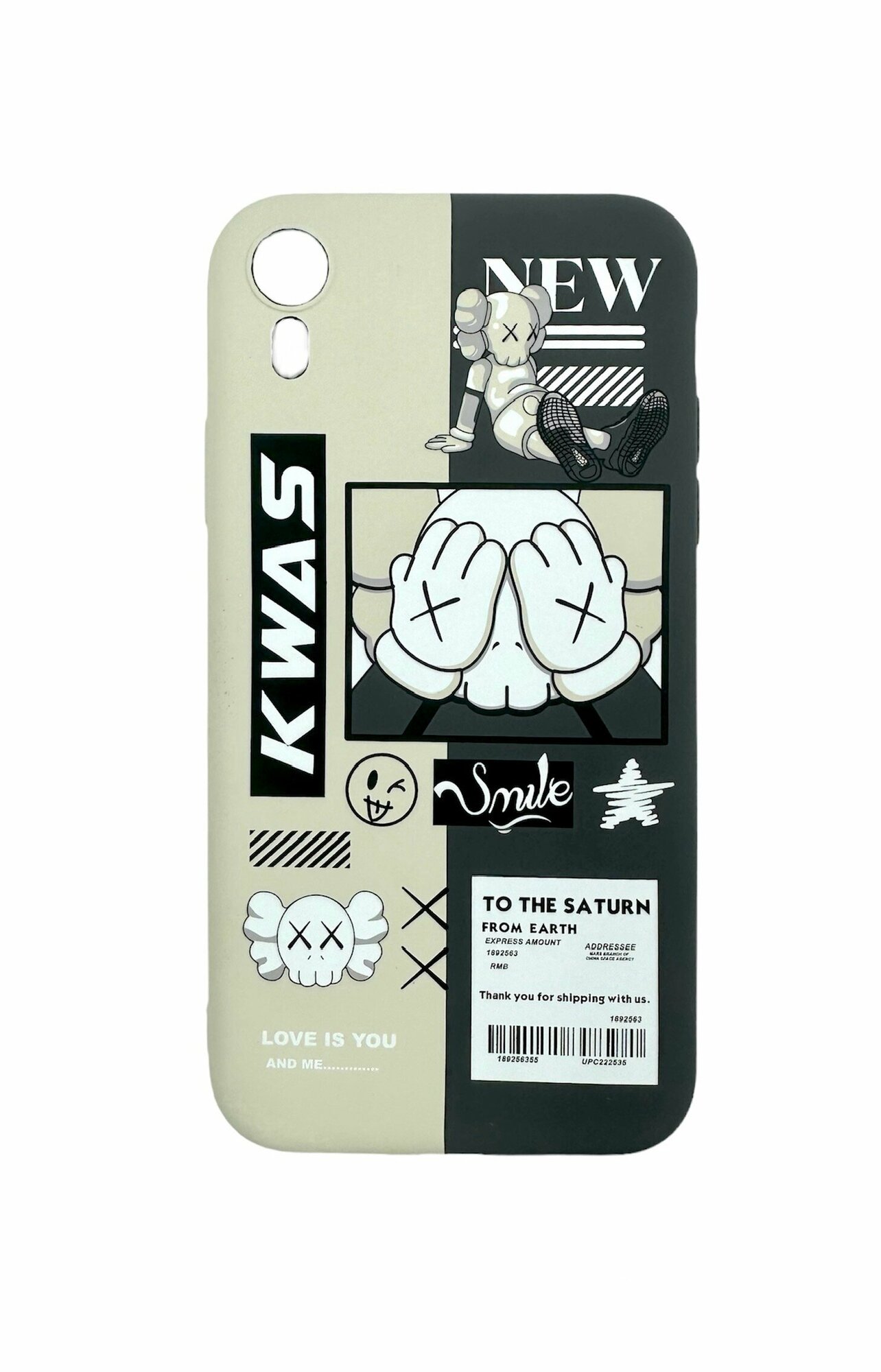 Чехол накладка Kaws iPhone XR светится в темноте, с защитой камер и софт покрытием серая