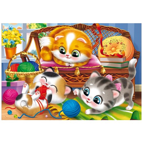 рыжий кот набор алмазной мозаики кошка с котятами ac22082 22х32 см Рыжий кот Набор алмазной вышивки Игривые малыши-котята (AC22113) 22х32 см