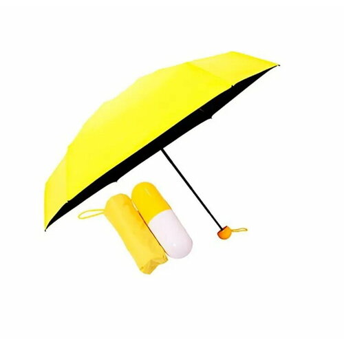 фото Мини-зонт полуавтомат, 2 сложения, 6 спиц, система «антиветер», чехол в комплекте, для женщин, желтый без бренда