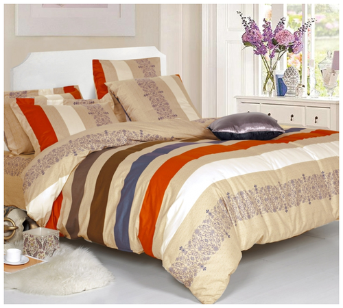 Комплект постельного белья СайлиД A-168, 2-спальное, поплин, белый/бежевый/красный