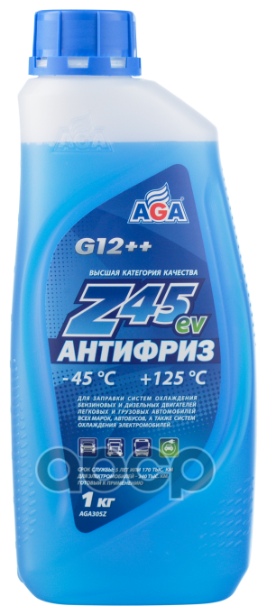 Антифриз Aga Z45 G12++ Готовый -45c Синий 1 Кг Aga3/А305z (Допуск Для Электромобилей) AGA арт. AGA305Z