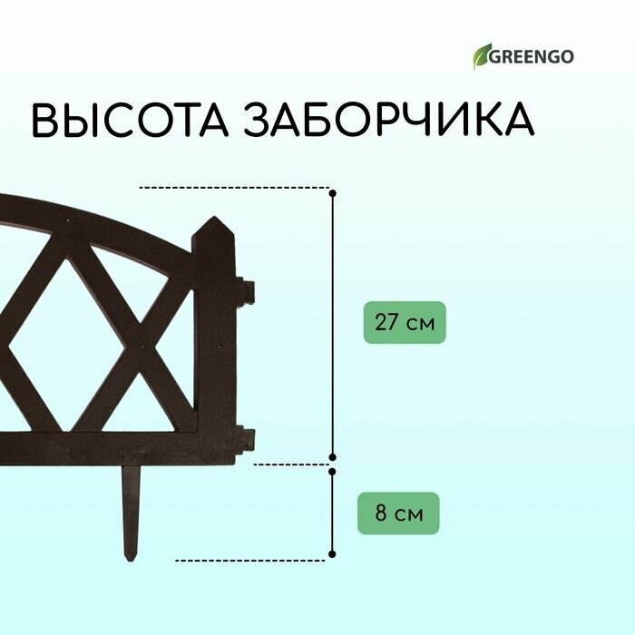 Ограждение декоративное, 35 232 см, 4 секции, пластик, коричневое, MODERN,