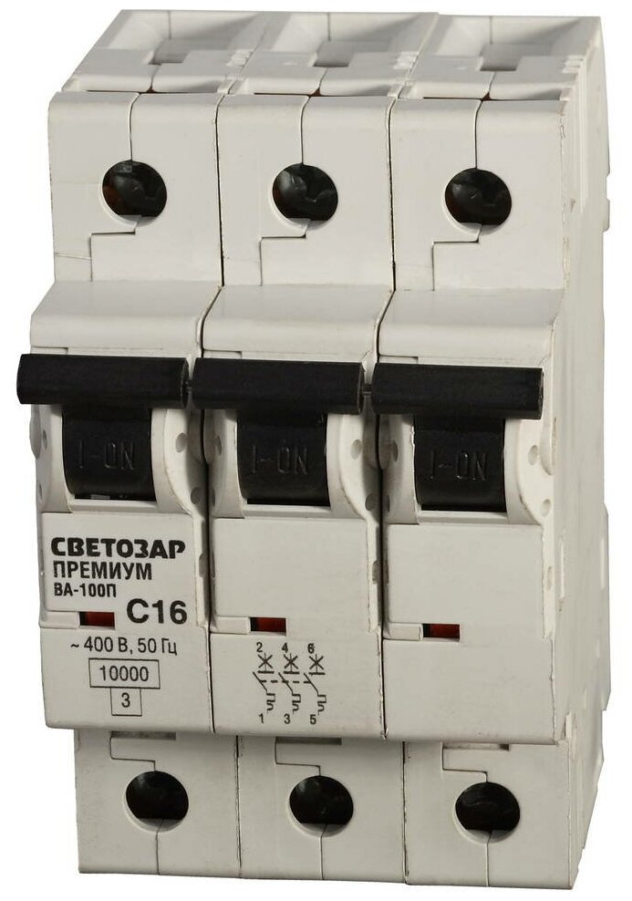Выключатель автоматический Светозар 3-полюсный, 6 A, ""c"", откл. сп. 10 кА, 400 В - фотография № 4