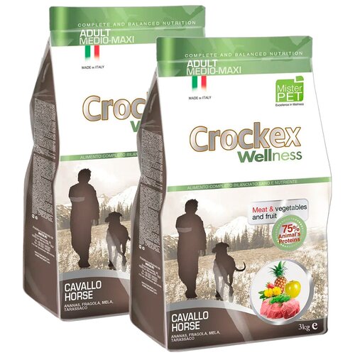 CROCKEX WELLNESS DOG ADULT MEDIUM  & MAXI HORSE  & RICE для взрослых собак средних и крупных пород с кониной и рисом (3 + 3 кг)