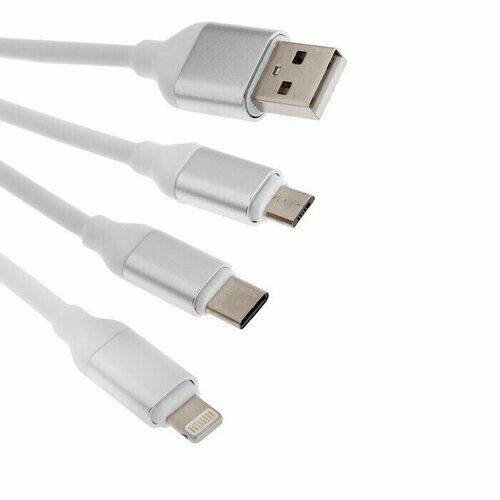 Кабель 3 в 1 Smartbuy, USB - microUSB/Lightning/Type-C, 3 А, 1.2 м, белый дата кабель smartbuy ik 312 usb 3 в 1 micro type c 8 pin белый 1 2 м