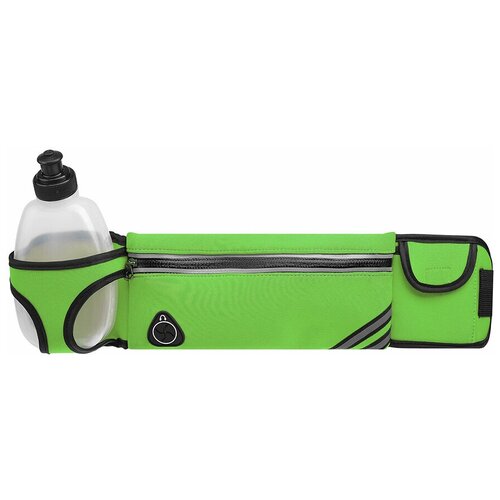 фото Сумка спортивная на пояс 45 см с бутылкой 300 мл, 2 кармана, зеленая/поясная сумка для бега, фитнеса, спорта, велосипеда, прогулок onlitop