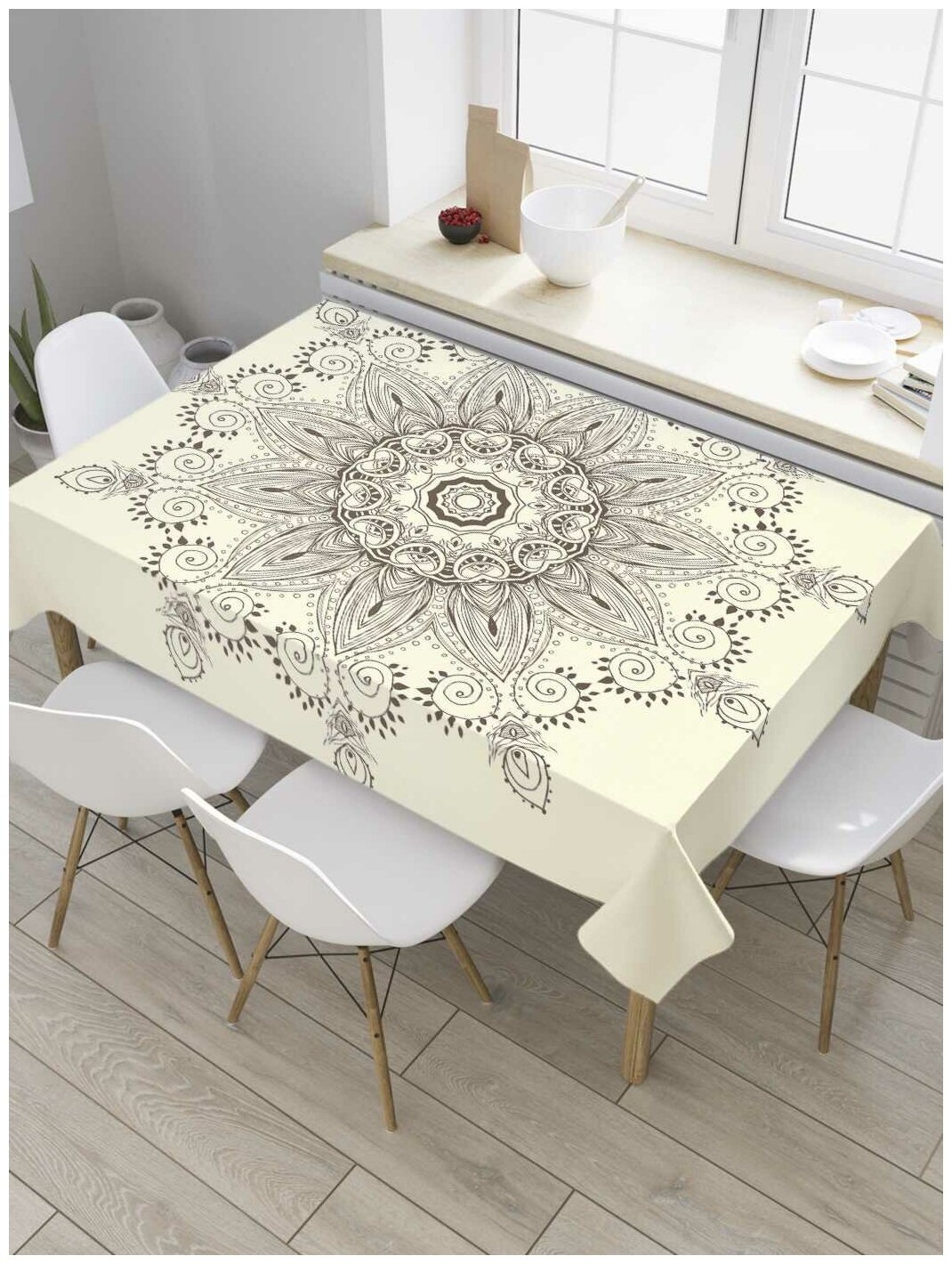 Скатерть прямоугольная JoyArty на кухонный стол "Мандала арабеска" из оксфорда, 180x145 см