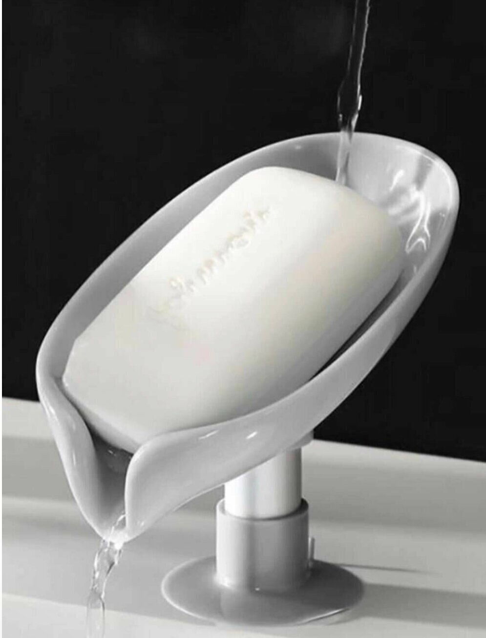 Мыльница для ванной кухни на ножке со сливом лепесток держатель мыла для кухни для губки, цвет серый