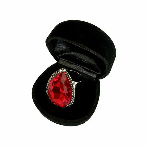 Кольцо бижутерный сплав, родирование, кристаллы Swarovski, разомкнутое, безразмерное, красный