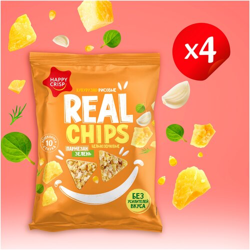 Чипсы цельнозерновые кукурузно-рисовые Real Chips пармезан с чесноком и зеленью 4 шт по 50 г