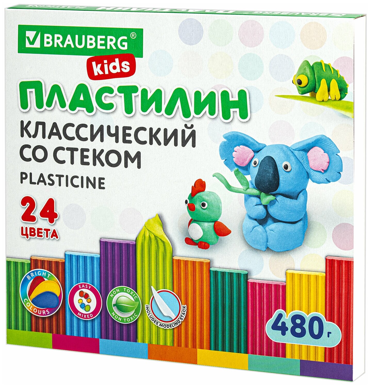 Пластилин классический для лепки (набор) для детей Brauberg Kids 24 цвета 500 г 105874