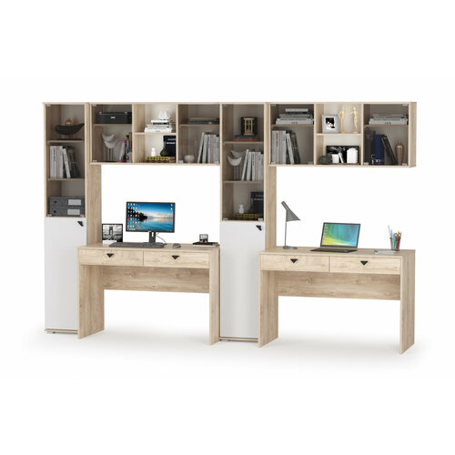 Компьютерный стол письменный для дома с надстройкой с полками 308см дуб эндгрейн элегантный/МДФ милк рикамо софт - НЖ0765