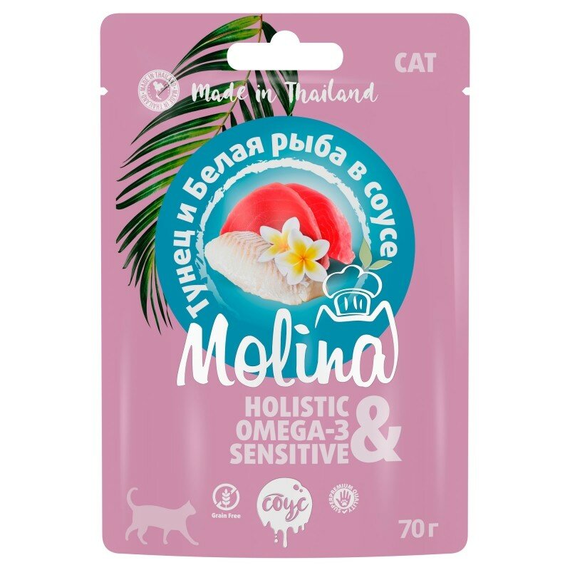 фото Корм для кошек MOLINA Тунец и белая рыба в соусе пауч 70г (упаковка - 24 шт)