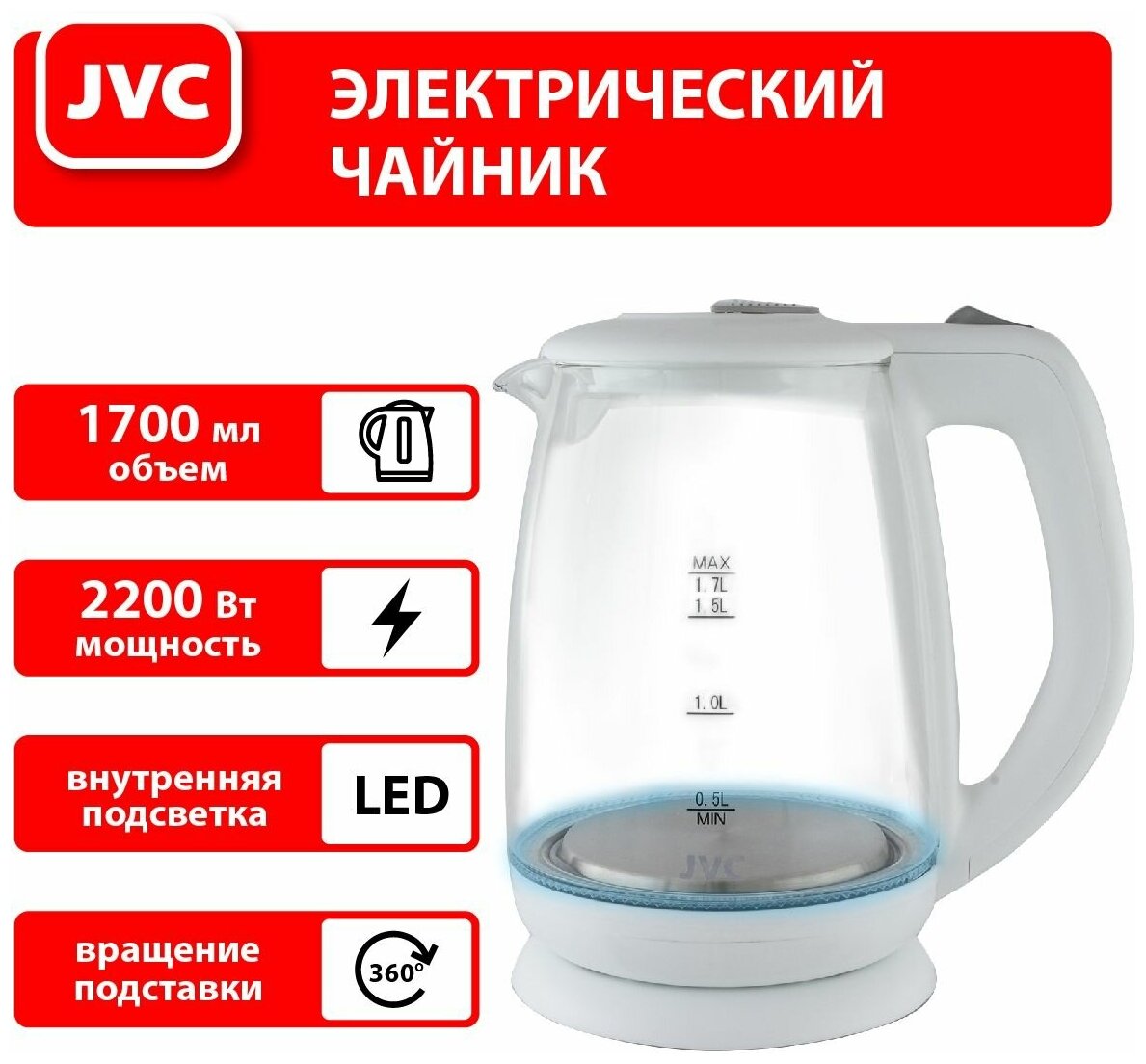 Чайник JVC JK-KE1518 белый стекло