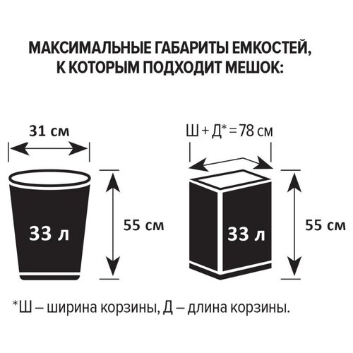 Мешки для мусора 35 л, 50х60см 50 шт/рул 7 мкм (ПНД)(чер.)