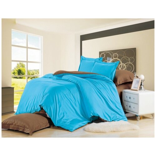 фото 2 спальное постельное белье однотонное из сатина синее с коричневым вальтери
