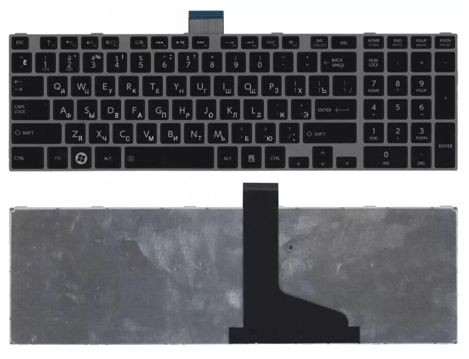 Клавиатура (keyboard) 0KN0-ZW3RU03 для ноутбука Toshiba Satellite C850, C850D, C855, C855D, C870, C875, L875, L850, черная c серебристой рамкой