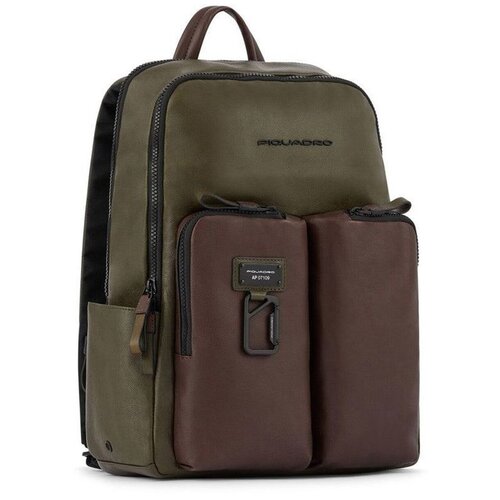 Рюкзак PIQUADRO, фактура гладкая, коричневый, зеленый