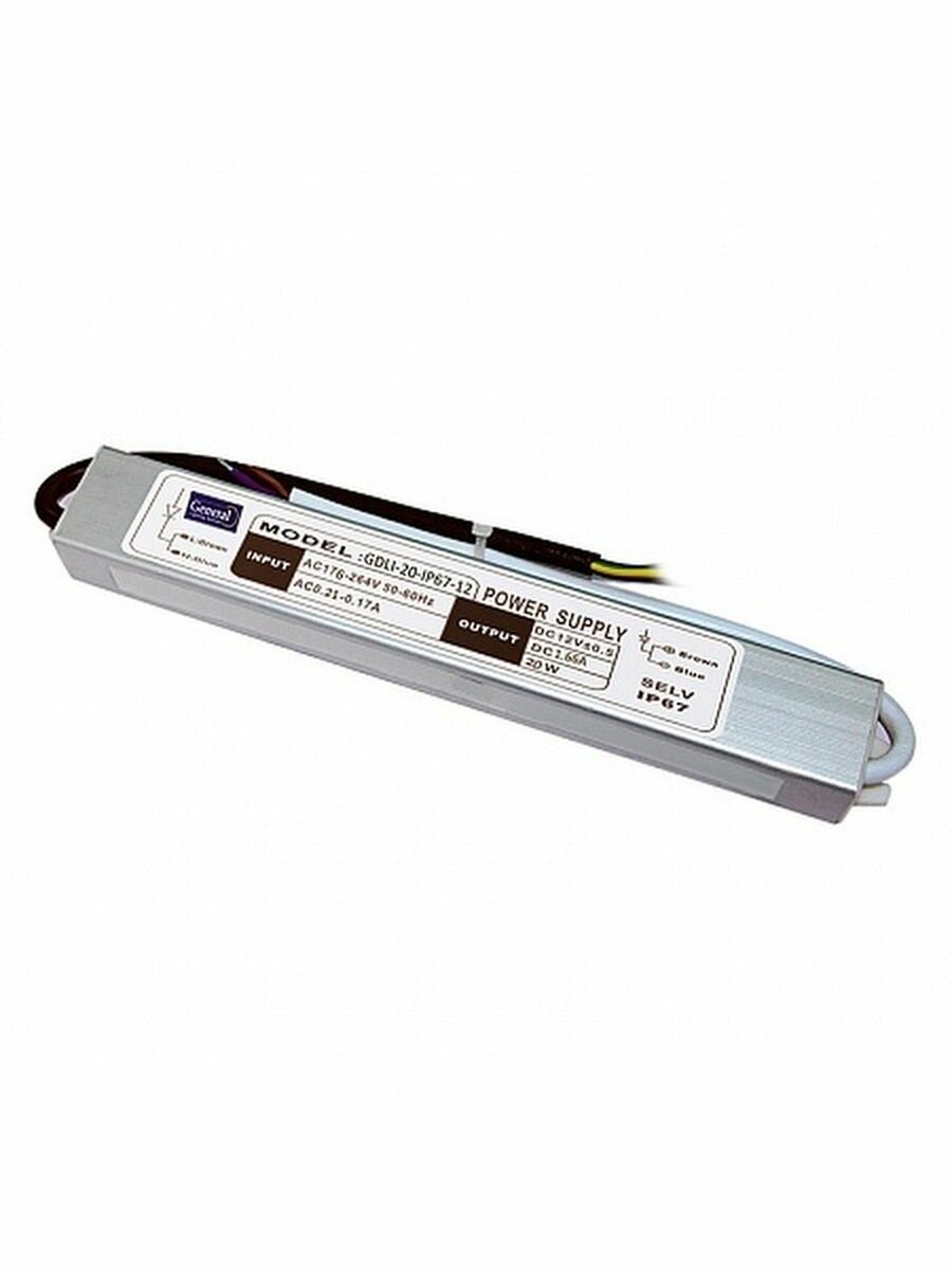 Драйвер для светодиодной ленты 12V, 20W, IP67 General GDLI-20-IP67-12 (513100) - фото №2