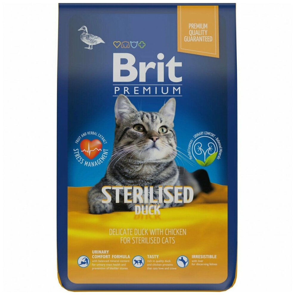 Сухой корм для стерилизованных кошек Brit Premium Cat Duck & Chicken с уткой и курицей, 8 кг - фотография № 1