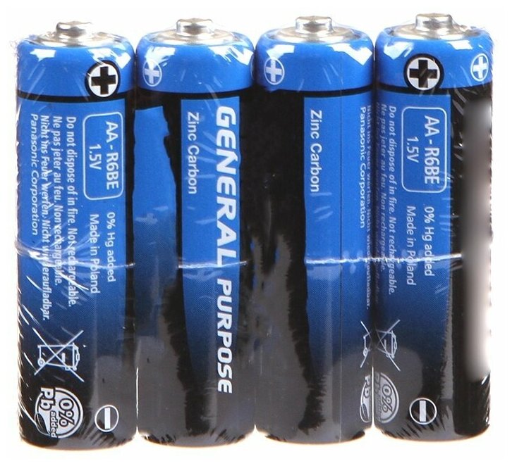 Батарейка солевая Panasonic General Purpose, AA, R6-4S, 1.5В, спайка, 4 шт. - фотография № 2