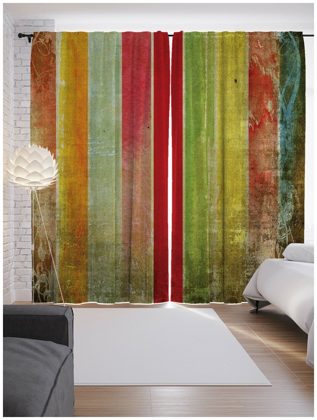 Шторы, фотошторы JoyArty "Потертая радуга" из ткани сатен, 2 полотна 145x265 см, шторная лента и крючки - фотография № 10