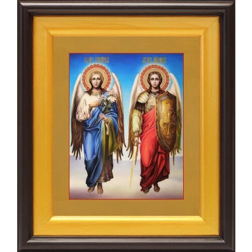 архангелы михаил и гавриил икона в белом киоте 19 22 5 см Архангелы Михаил и Гавриил, икона в широком киоте 21,5*25 см