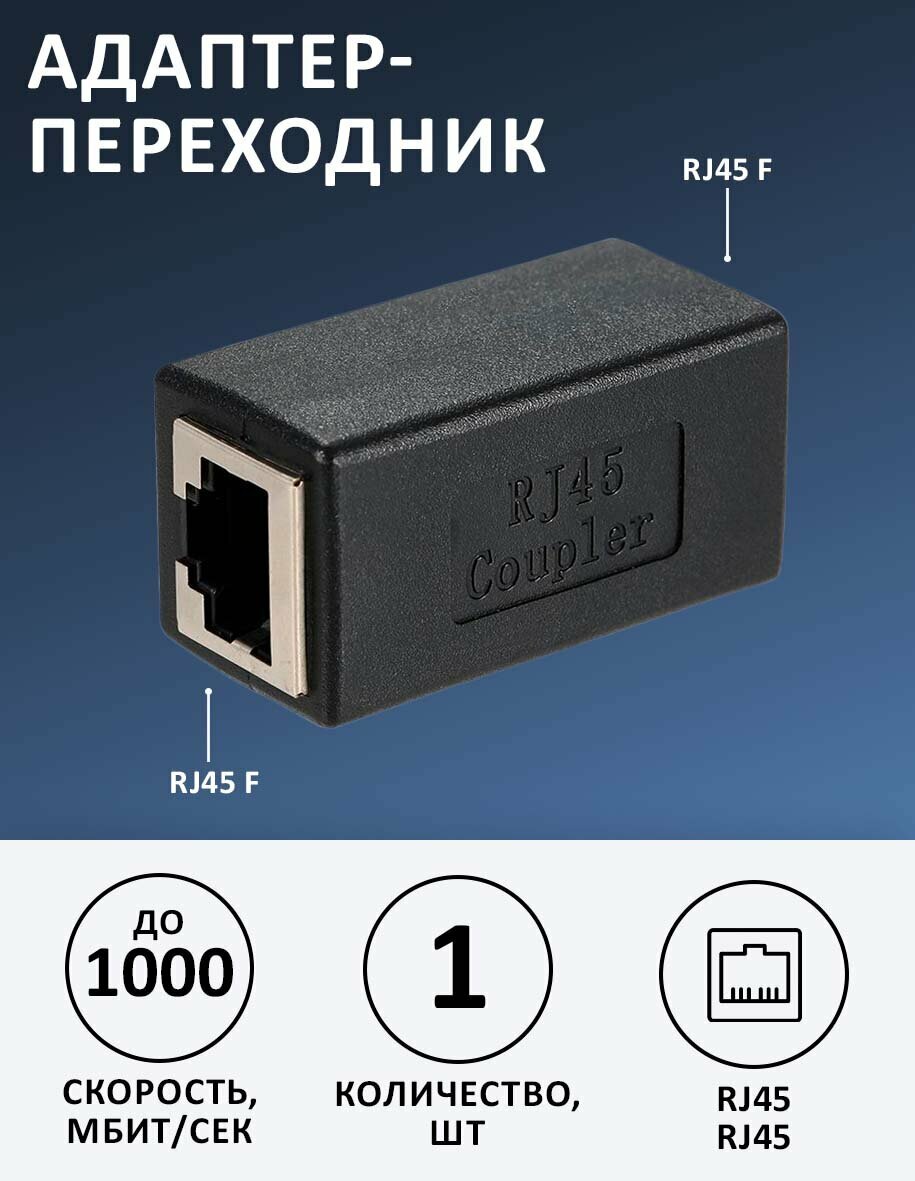 Соединитель интернет кабеля RJ45-RJ45 черный