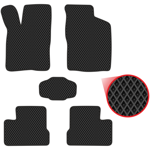 Автомобильные коврики EVA для Daewoo Nexia (1995-2016), чёрные с чёрным кантом, ячейка - ромб
