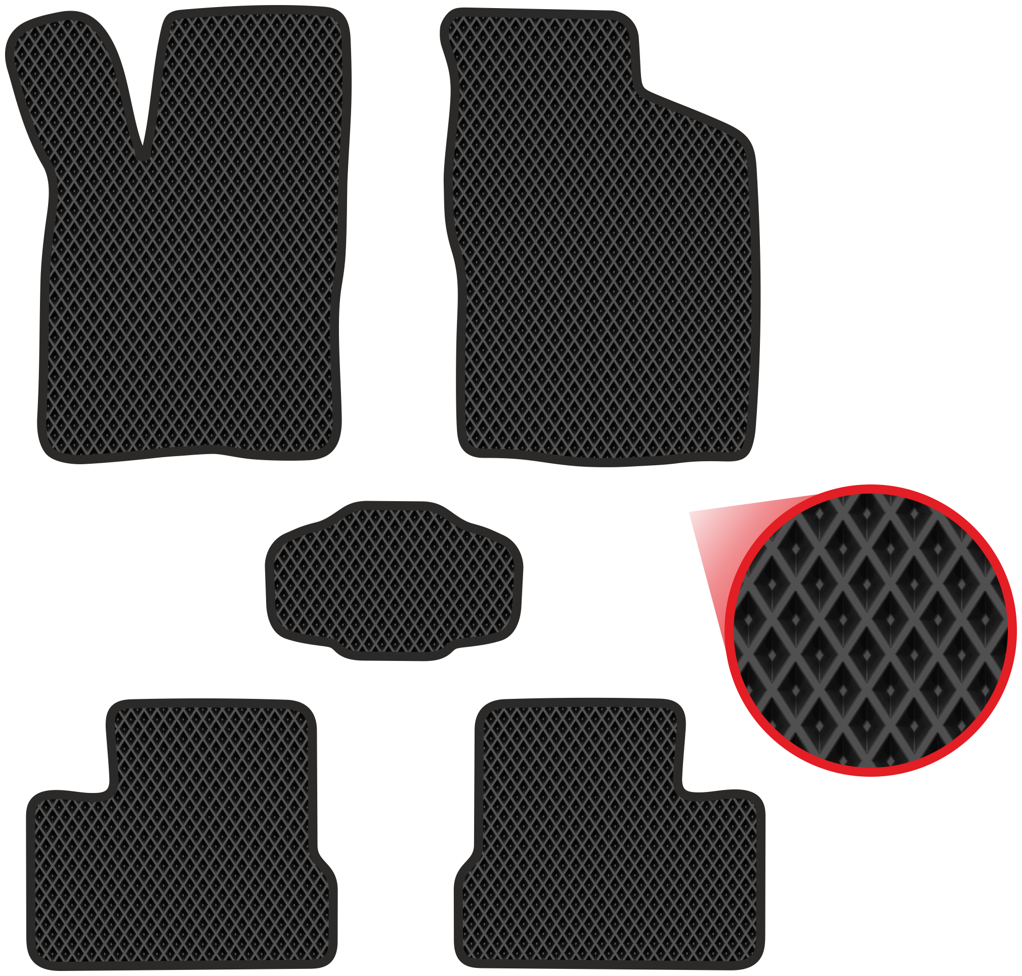 Автомобильные коврики EVA для Daewoo Nexia (1995-2016) чёрные с чёрным кантом ячейка - ромб