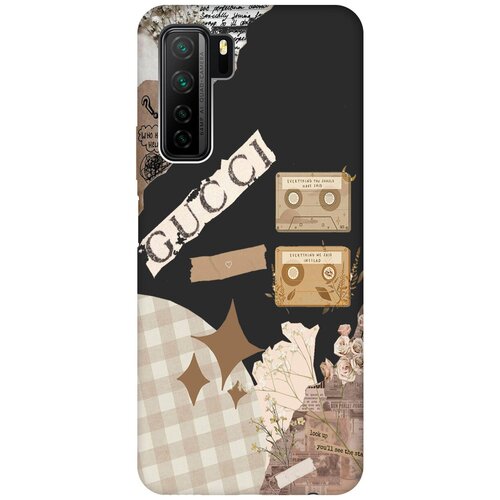 Матовый Soft Touch силиконовый чехол на Honor 30S, Huawei Nova 7 SE, Хонор 30с с 3D принтом GUCCI Stickers черный силиконовый чехол на honor 30s huawei nova 7 se хонор 30с с 3d принтом gucci stickers прозрачный