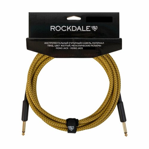 Кабель твидовый jack-jack ROCKDALE Wild EY5 (5 м), желтый rockdale wild b5 инструментальный гитарный кабель цвет черный металлические разъемы mono jack mono jack 5 метров